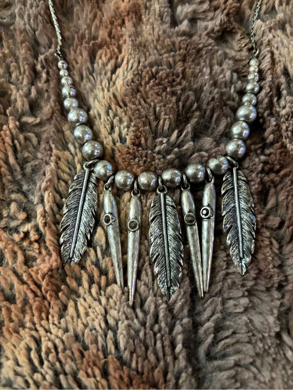 Sterling-Style Silver Feather & Spike Statement Necklace - Women Jewelry